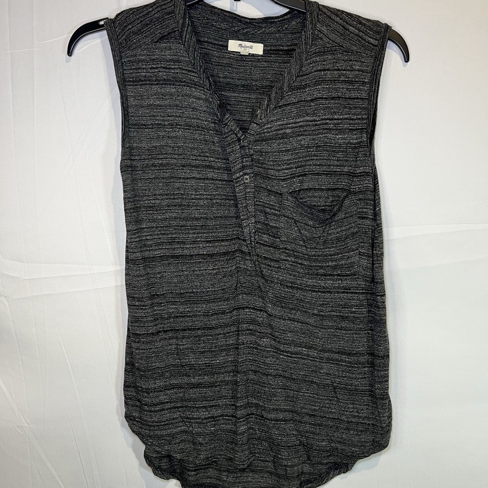 Madewell Womens Button-Front Dark Gray‎ Tshirt Tank Size Small V Neck Sleeveless